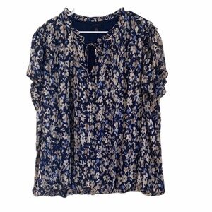 Tamara H. Navy and Cream Floral Blouse Size 3x